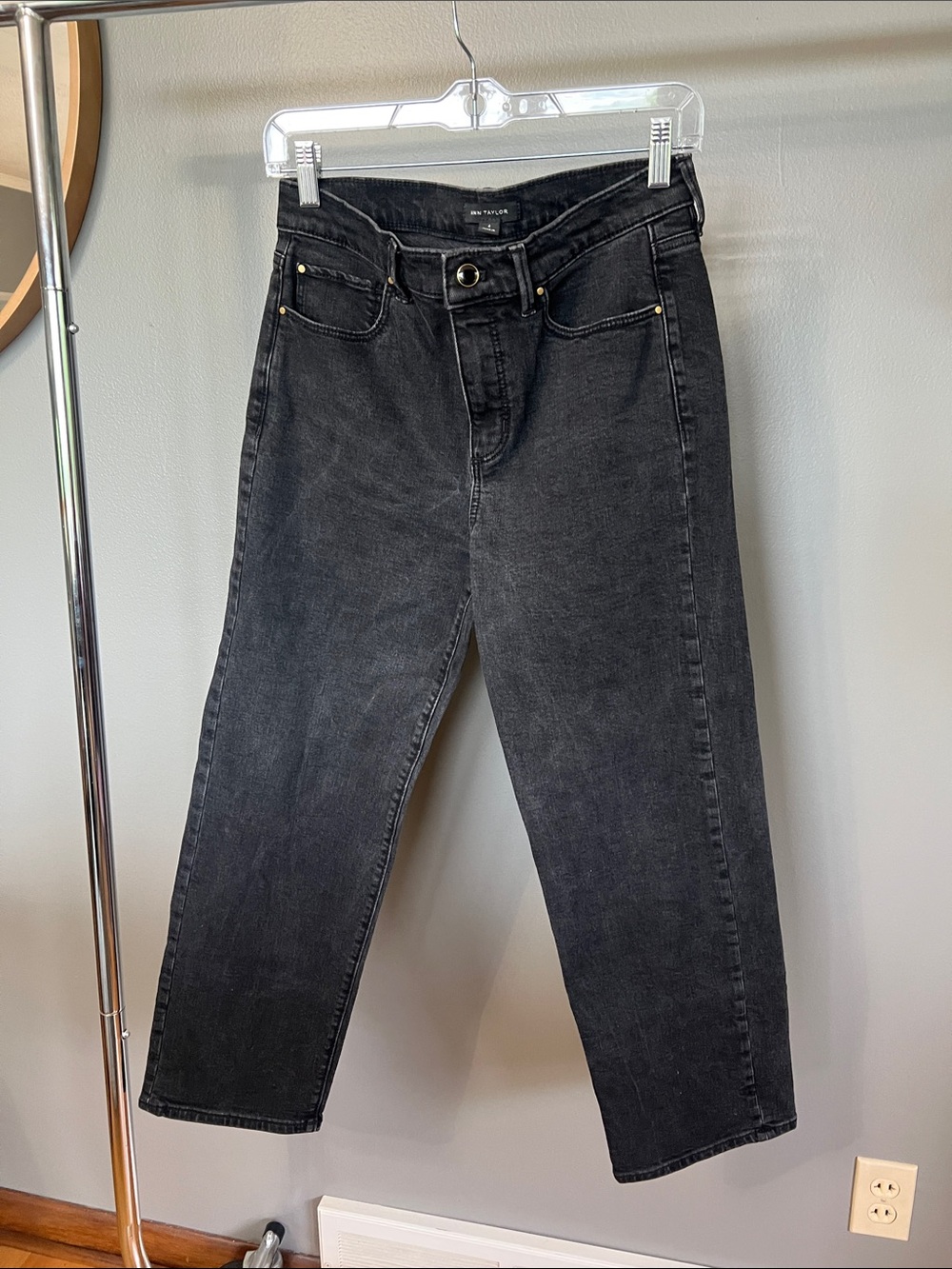 Ann Taylor Black Denim Pants with Gold Accent Button